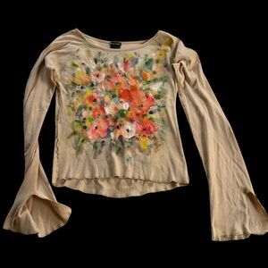 Hand Painted Floral Shirt, Upcycled, Vintage